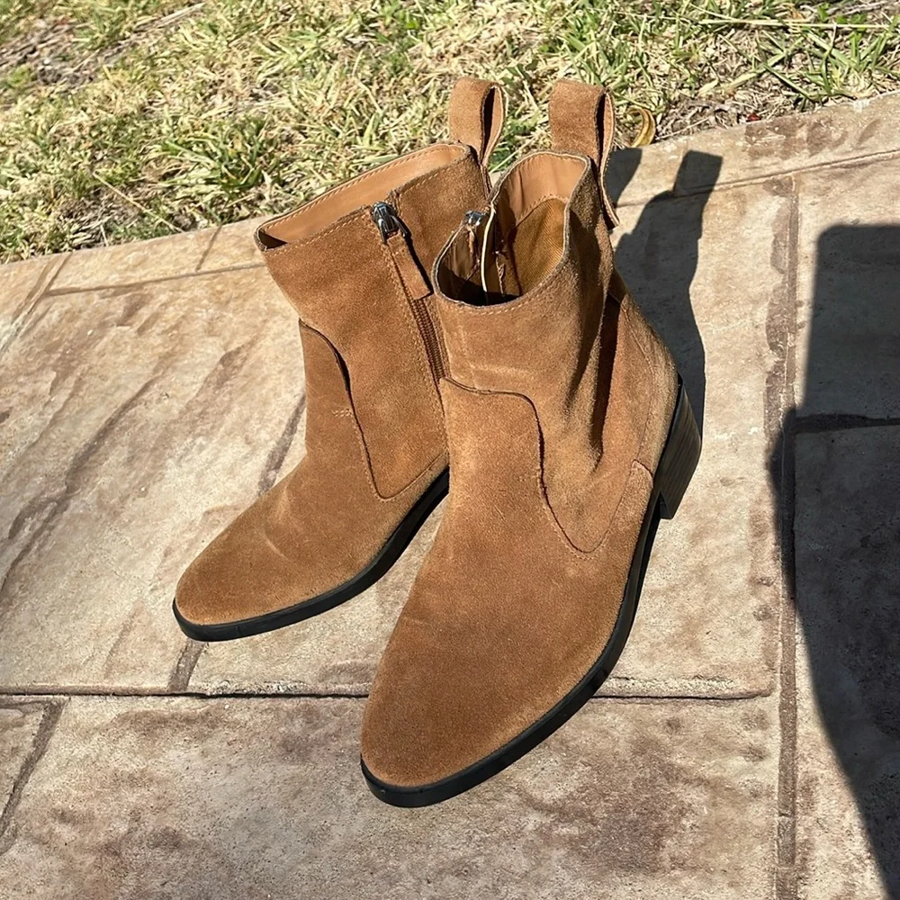 Zara casual style block heels ankle boots -tan colored size EU 38/7 1/2 US - Picture 1 of 16